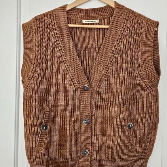 Sweaters - Misha and Puff Sweater Fisherman Cardigan Vest XS/S Wool Cocoa Bean